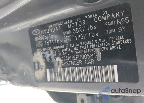 2015 Hyundai Accent Gls z USA, uszkodzony, nr VIN KMHCT4AE2FU905813